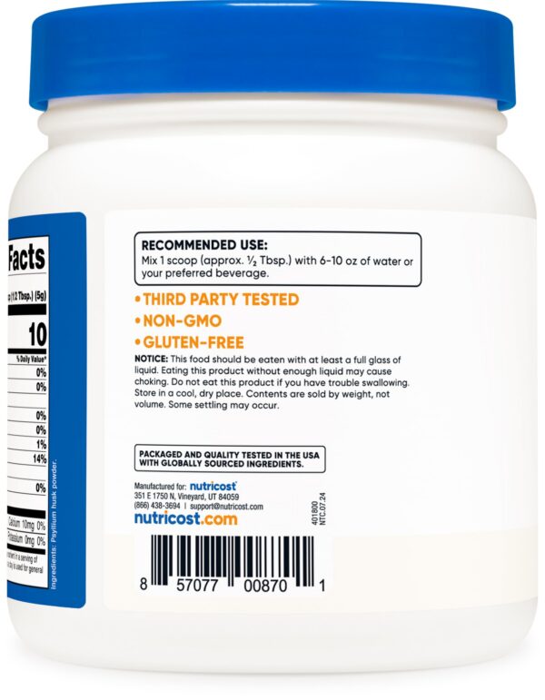 Paquete psicllium Nutricost cerrado vista lateral