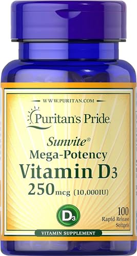 Paquete Puritan's Pride vitamina D3 10,000 UI 200 cápsulas