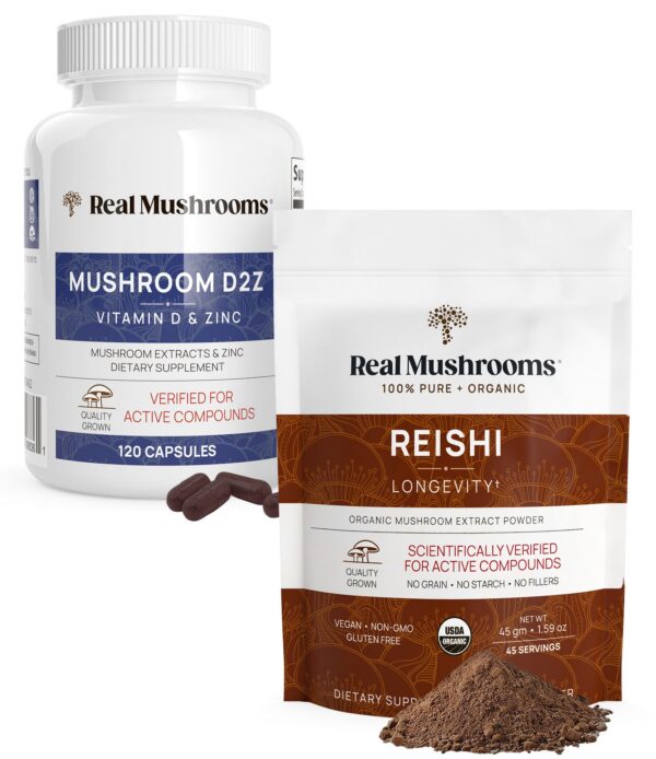 Version 1.0.0 Paquete Real Mushrooms - Vitamina D2, Zinc y Reishi
