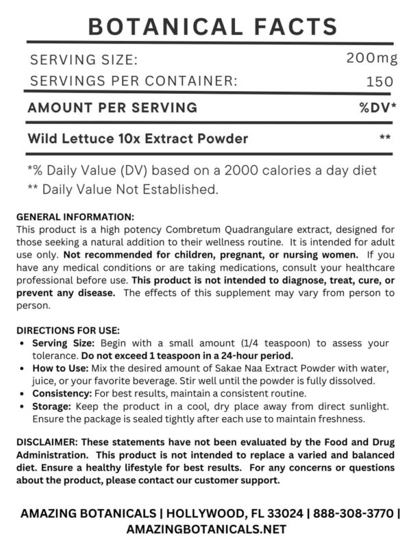 Polvo de hoja de lechuga silvestre para relajación y alivio herbal