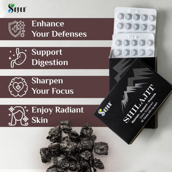 Paquete Sayan 60 tabletas shilajit puro mineral alta absorción