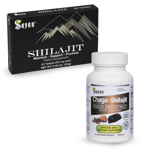 Paquete Sayan Shilajit y Chaga: tabletas y cápsulas