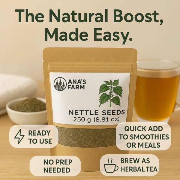 Paquete semillas de ortiga premium 250g Ana's Farm vista lateral