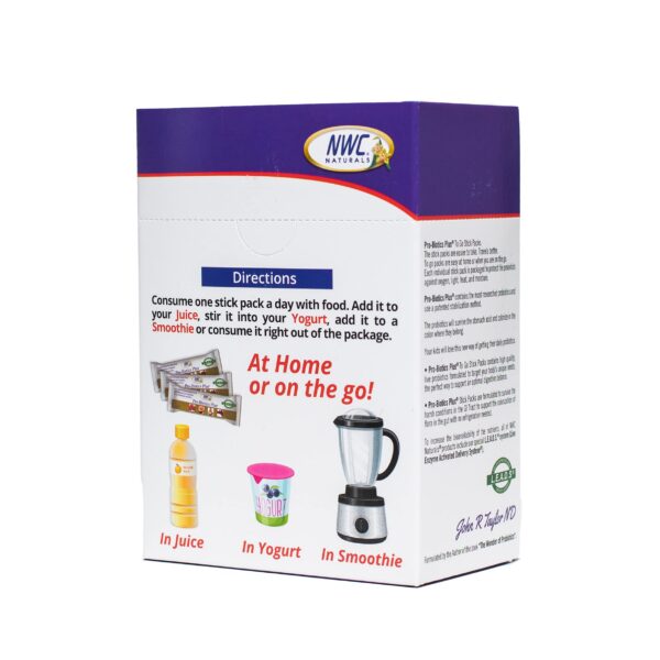 Version 1.0.0 Paquete de sobres probióticos mostrando contenido