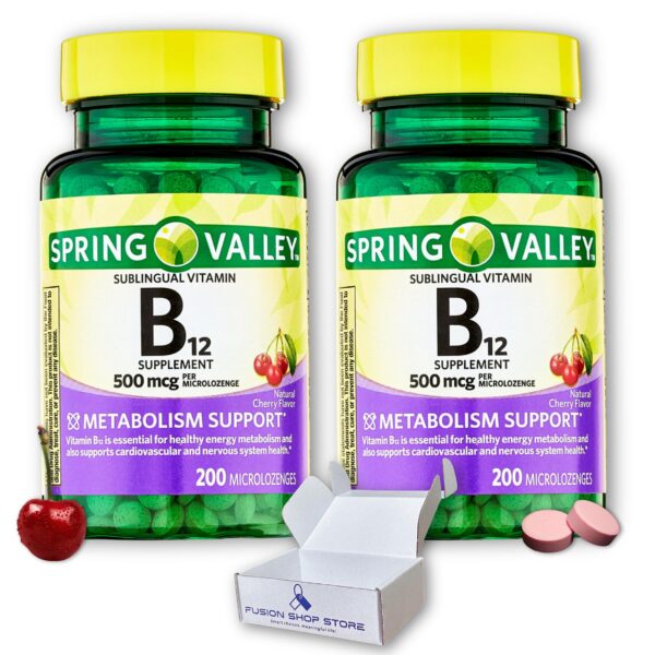 Paquete Spring Valley B12 500 mcg sublingual sabor cereza
