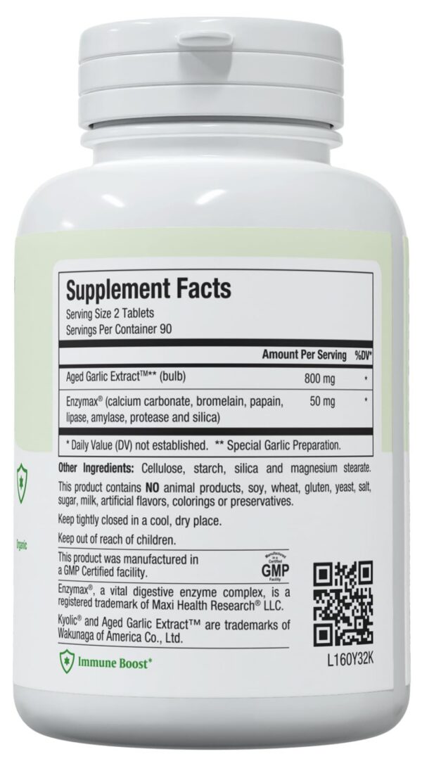 Paquete suplemento ajo envejecido Kyolic 180 tabletas vegetarianas