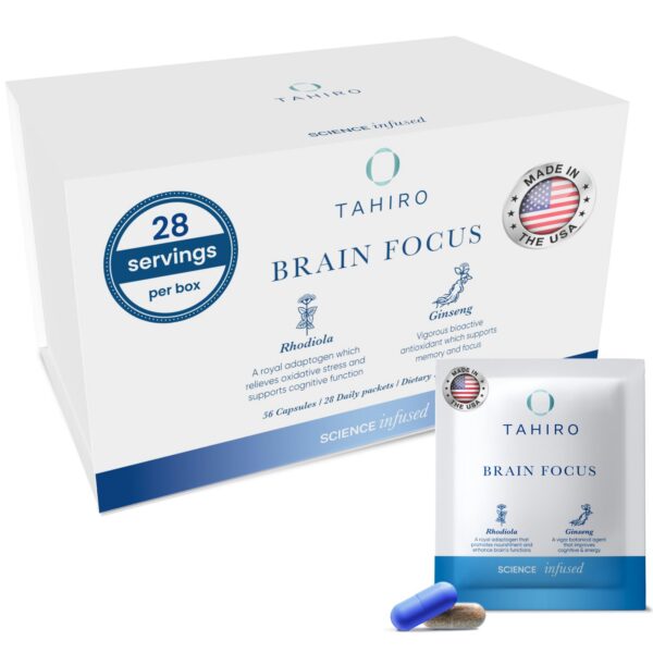 Paquete suplemento enfoque cerebral TAHIRO 28 sobres 56 cápsulas