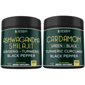 Paquete de suplementos Herbpy Ashwagandha Shilajit y Cardamomo