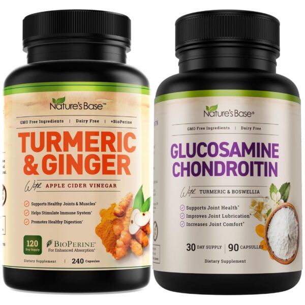 Paquete de suplementos Nature's Base cúrcuma jengibre glucosamina