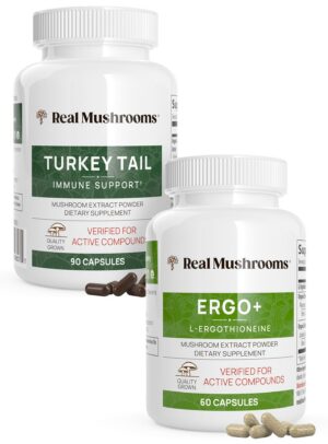 Paquete de suplementos Real Mushrooms con Ergothioneine y Turkey Tail