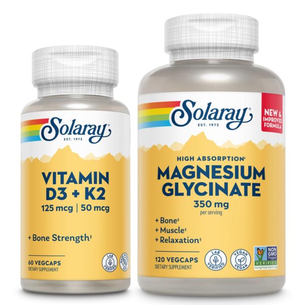 Paquete suplimentos solaray vitamina d3 k2 y magnesio salud ósea