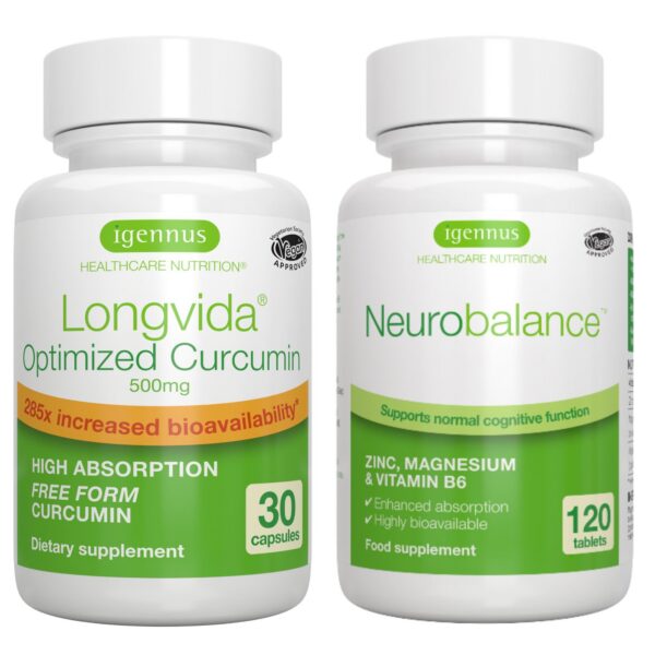 Paquete suplementos Longvida curcumina y Neurobalance