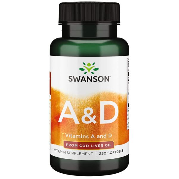 Paquete Swanson vitamina A y D 250 cápsulas blandas frontal