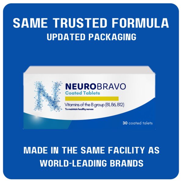 Paquete tabletas Neurobravo vitaminas B saludables para nervios