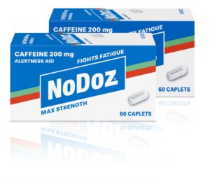 Paquete de tabletas NoDoz cafeína 200 mg blanco