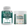 Paquete Teaveli cápsulas spirulina chlorella y polvo jugo cebada