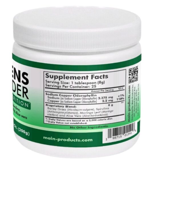 Paquete trasero Greens Powder Nutrición Total 200g