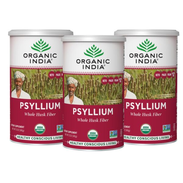 Paquete de tres polvo herbal cáscara de psyllium orgánico