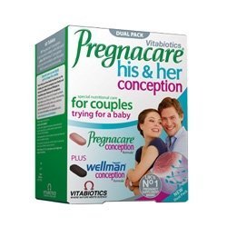 Paquete triple Vitabiotics Pregnacare His & Hers suplemento prenatal