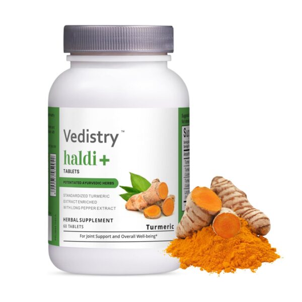 Paquete Vedistry Haldi+ tabletas cúrcuma 850mg 95% curcumina