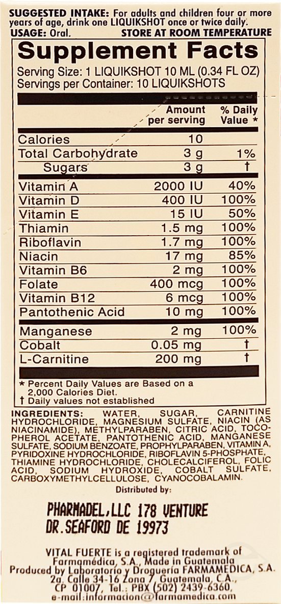 Frasco de Vital Fuerte suplemento líquido 10 unidades