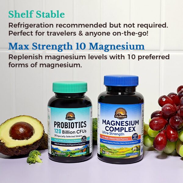 Paquete Vitalitown probióticos y magnesio en estantería