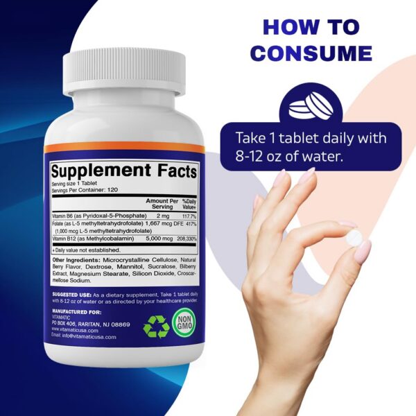 paquete vitamatic 120 tabletas metil folato y b12