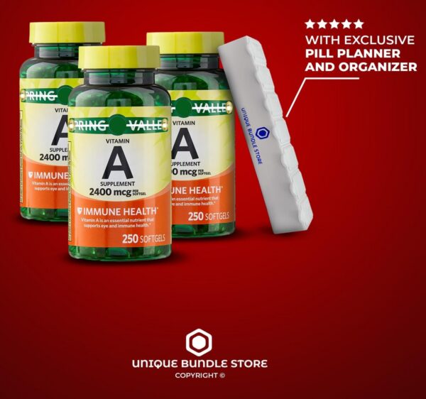 Paquete de vitamina A softgels con organizador de pastillas