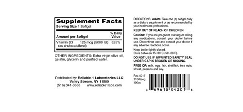 Caja vitamina d3 5000 ui Reliable-1 Labs suplemento saludable