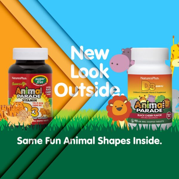 Paquete Vitamina D3 niños Animal Parade Natures Plus 90 tabletas