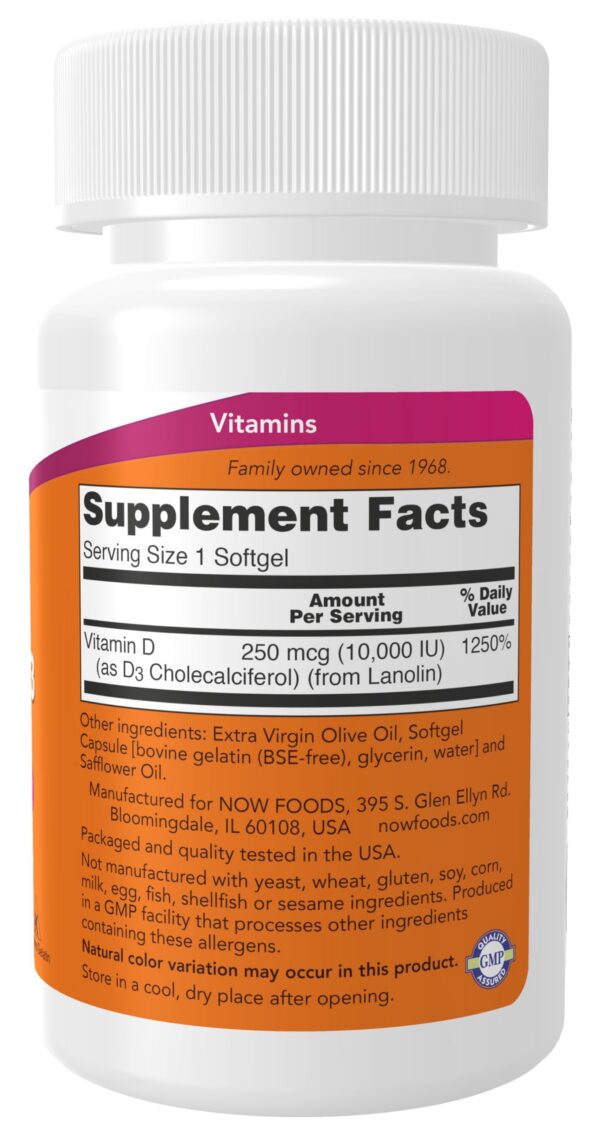 Paquete de suplementos vitamina D-3 NOW Foods 120 cápsulas