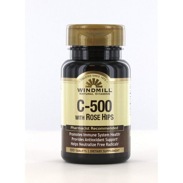 Paquete Windmill vitamina C 500mg 100 tabletas rosa mosqueta