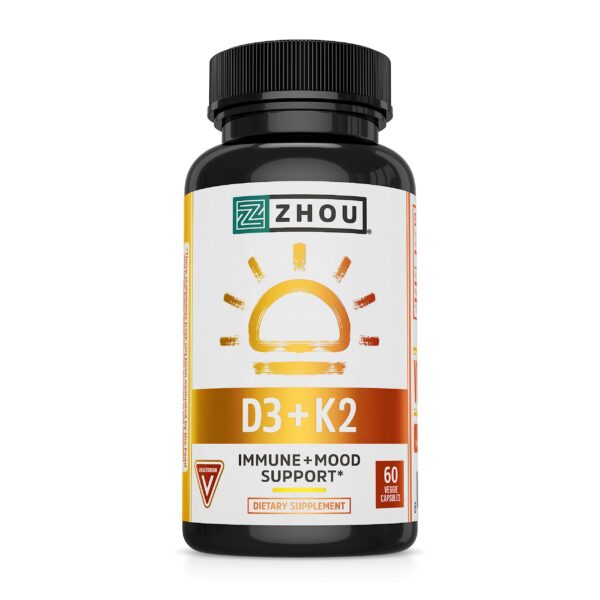 Paquete Zhou Nutrition vitamina D3 K2 60 cápsulas salud ósea y corazón