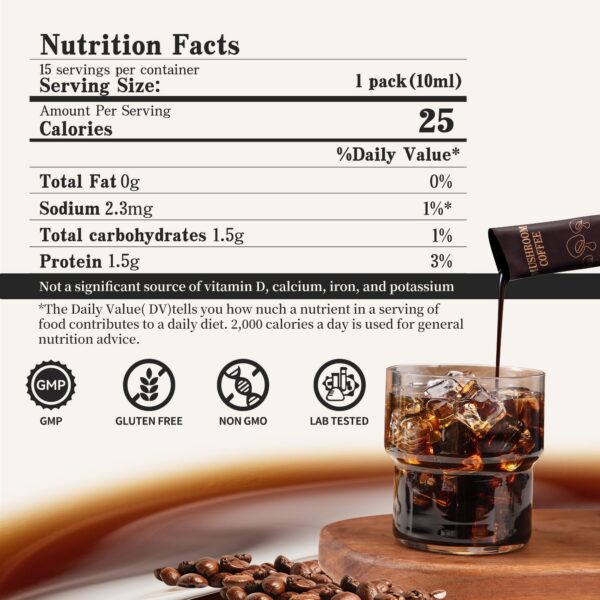 Paquetes de café con extracto de café Arábica premium y hongos