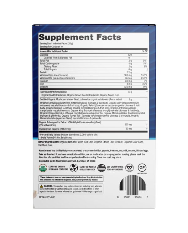 Version 1.0.0 Paquetes individuales OM Mushroom Master Blend vainilla y hongos