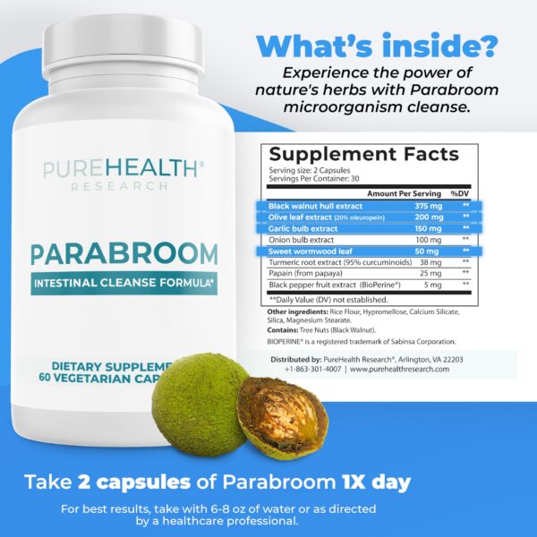 Detalle etiqueta suplemento Parabroom con ingredientes naturales