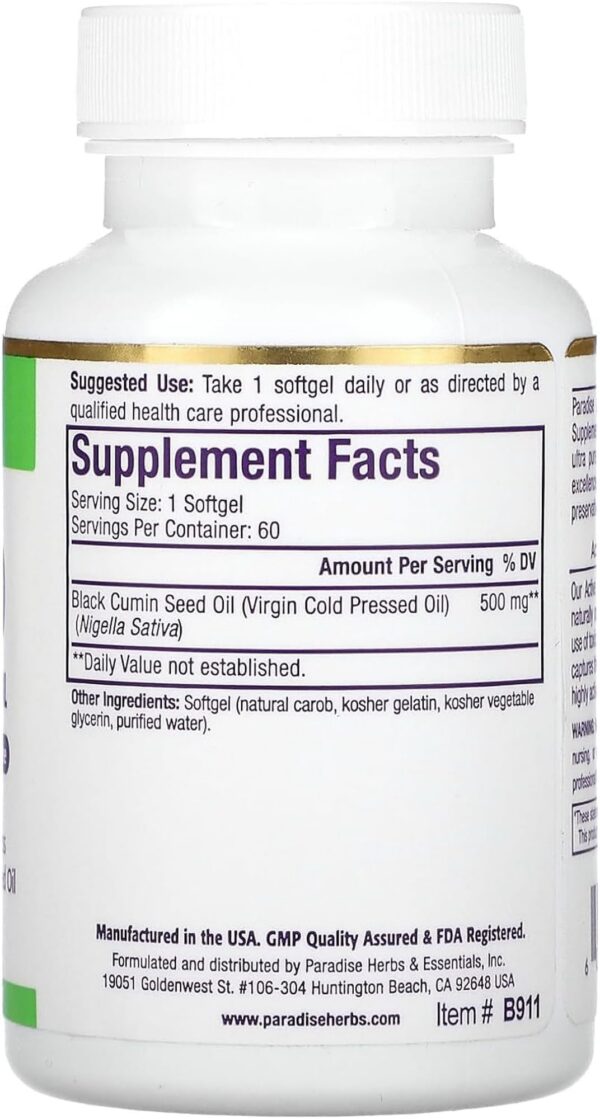Etiqueta del Paradise Black Seed Oil