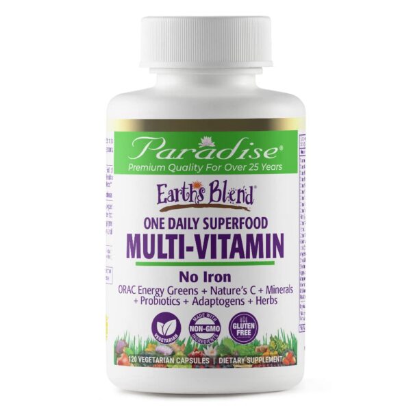 Paradise Herbs multivitamínico diario para hombres sin hierro 48 superalimentos