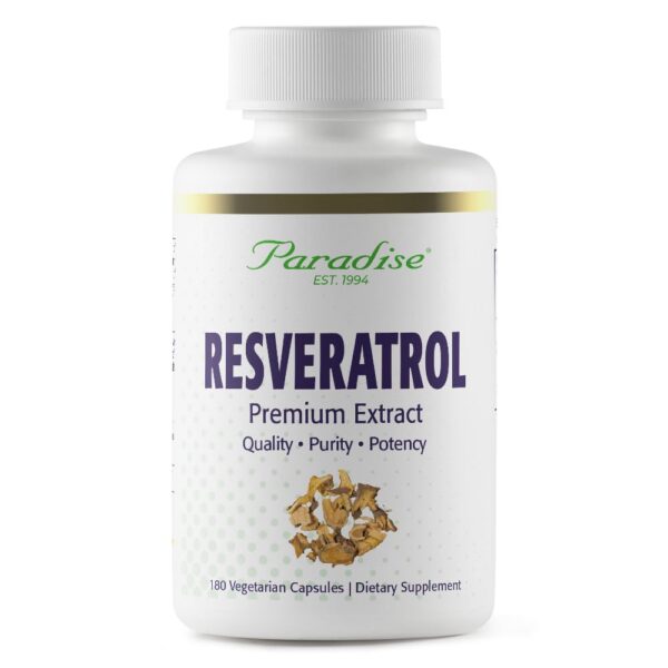 Version 1.0.0 Paradise Herbs Resveratrol frasco y etiqueta