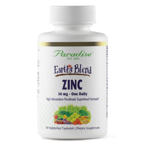Envase frontal Paradise Herbs Zinc 90 cápsulas