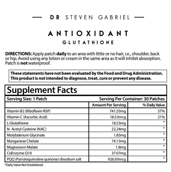 Parche antioxidante de glutatión - caja y etiqueta