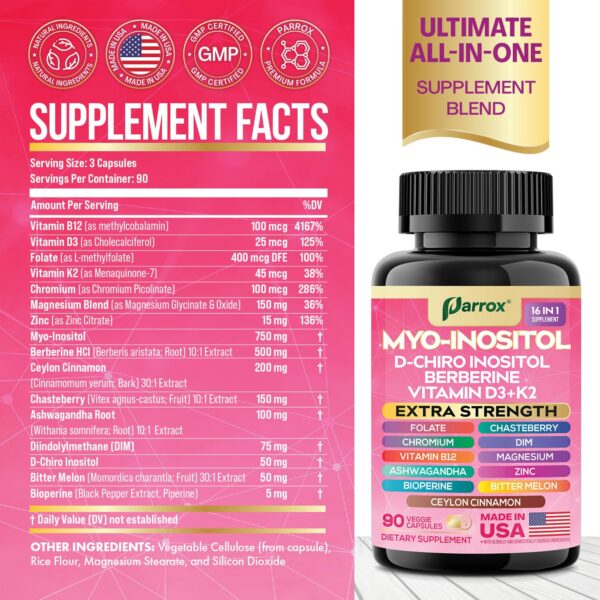 Cápsulas veganas de Parrox Mio Inositol para balance hormonal