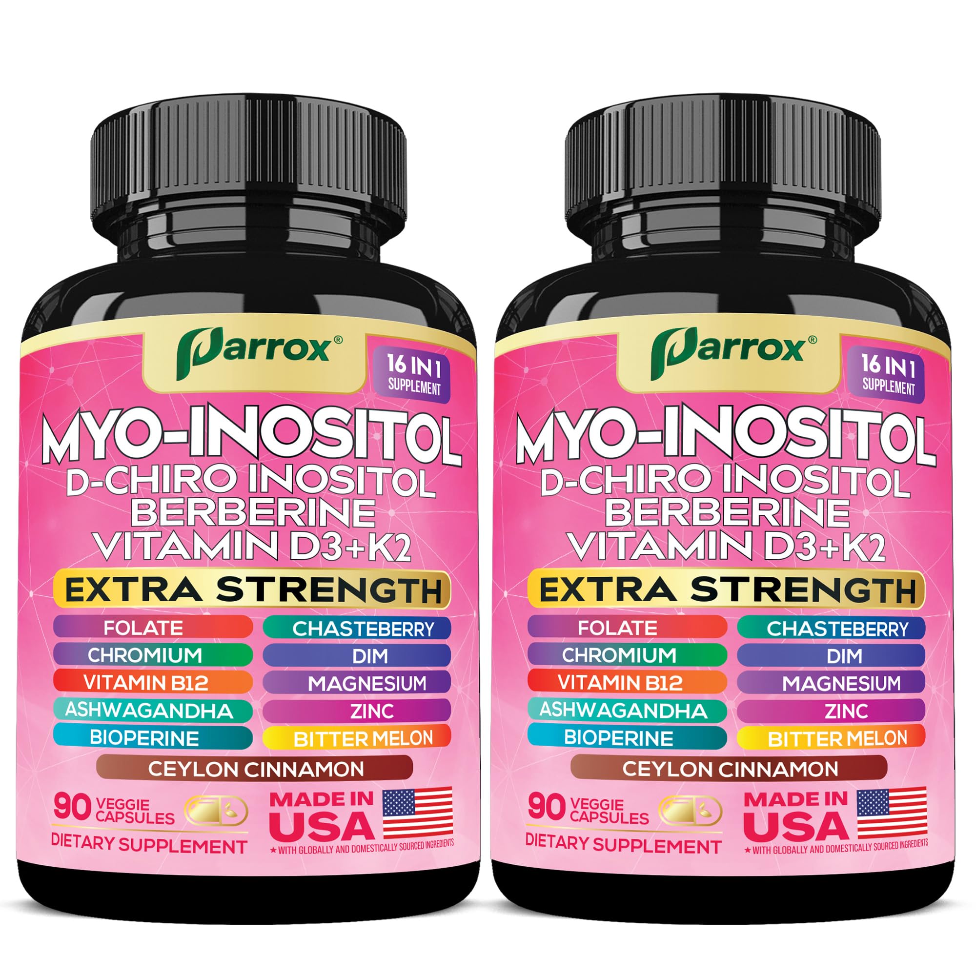 Parrox Myo-Inositol D-Chiro-Inositol Berberine Folate Zinc Magnesium Vitex Ashwagandha