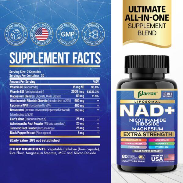 Version 1.0.0 Etiqueta Parrox NAD+ liposomal 10 en 1