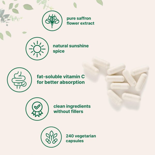 Version 1.0.0 parte posterior frasco azafrán cápsulas vegetales Micro Ingredients