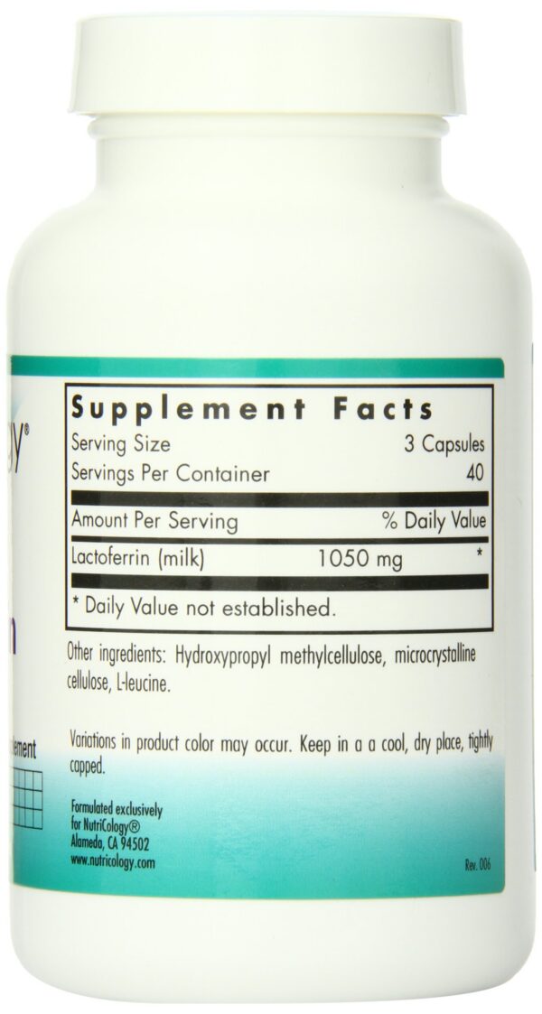 parte trasera envase suplemento Nutricology lactoferrina