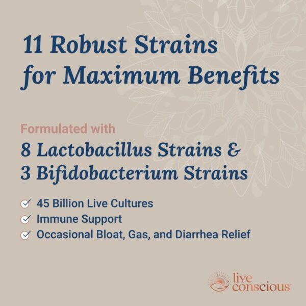 Parte trasera etiqueta probióticos con información y cepas