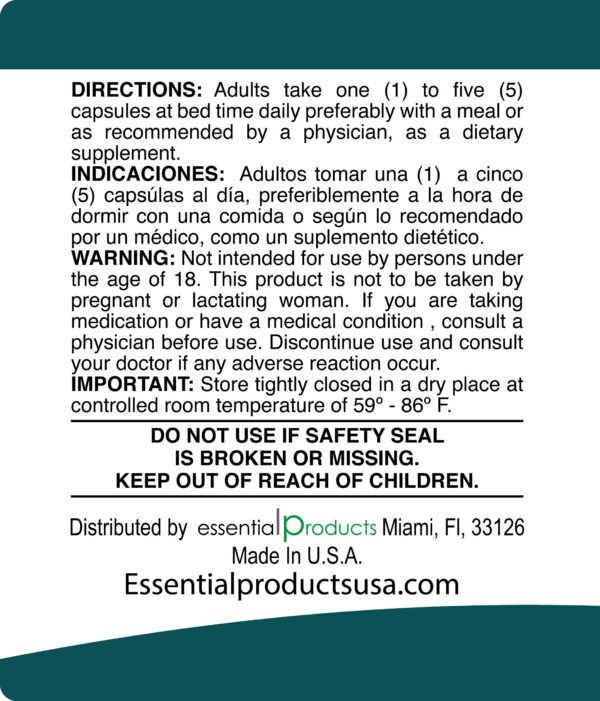 Parte trasera del frasco suplementos valeriana orgánica