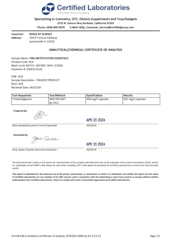 Parte trasera frasco TMG suplementos Renue By Science