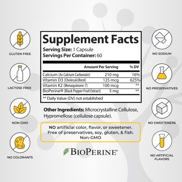 Parte trasera Socotra Health suplemento vitamina d3 k2 ingredientes
